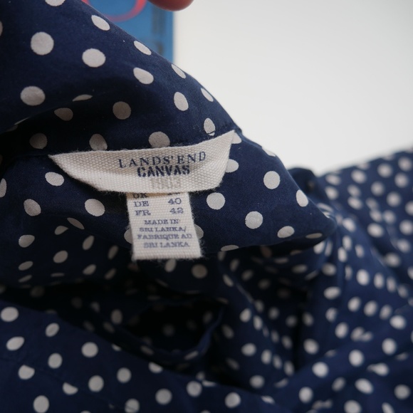 Land's End Canvas Silk Polkadot Dress Blue White - Picture 5 of 5